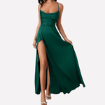 Rückenfreies Satin-Maxikleid für Damen mit Hohem Seitenschlitz für den Herbst