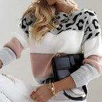 Jasmine Damen Norwegerpullover Strick mit Leopardenmuster und Farbblock-Design