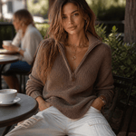 Strukturierter Damenpullover mit Half-Zip-Kragen aus Polyester
