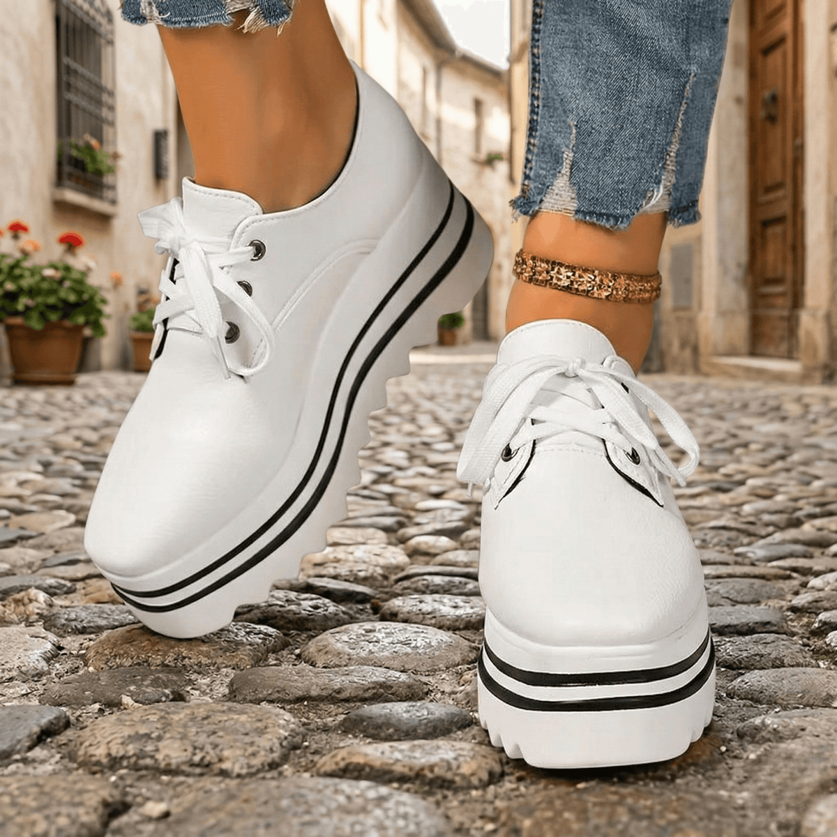 Elara Damen Komfortschuhe aus Kunstleder mit Plateausohle im Oxford-Stil