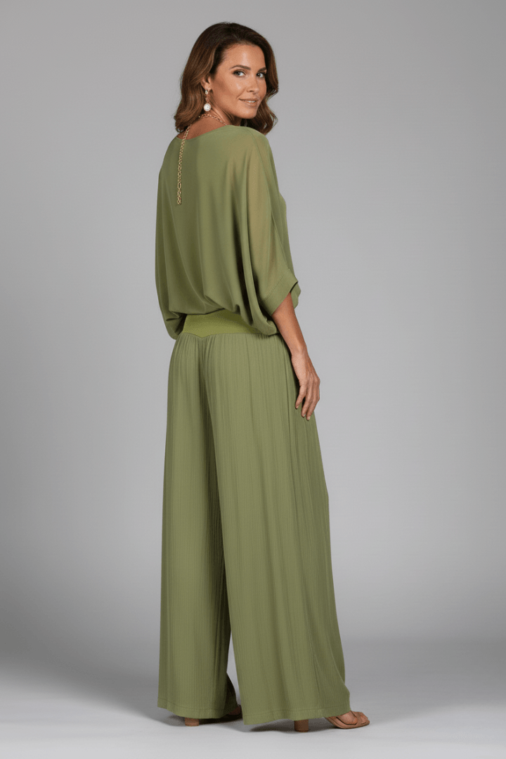 Damen Zweiteiliges Set mit Chiffon-Top und Weitem Hosenbein