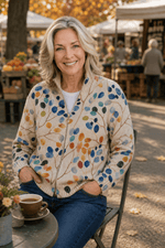 Botanischer Strick-Cardigan mit durchgehendem Reissverschluss für Damen