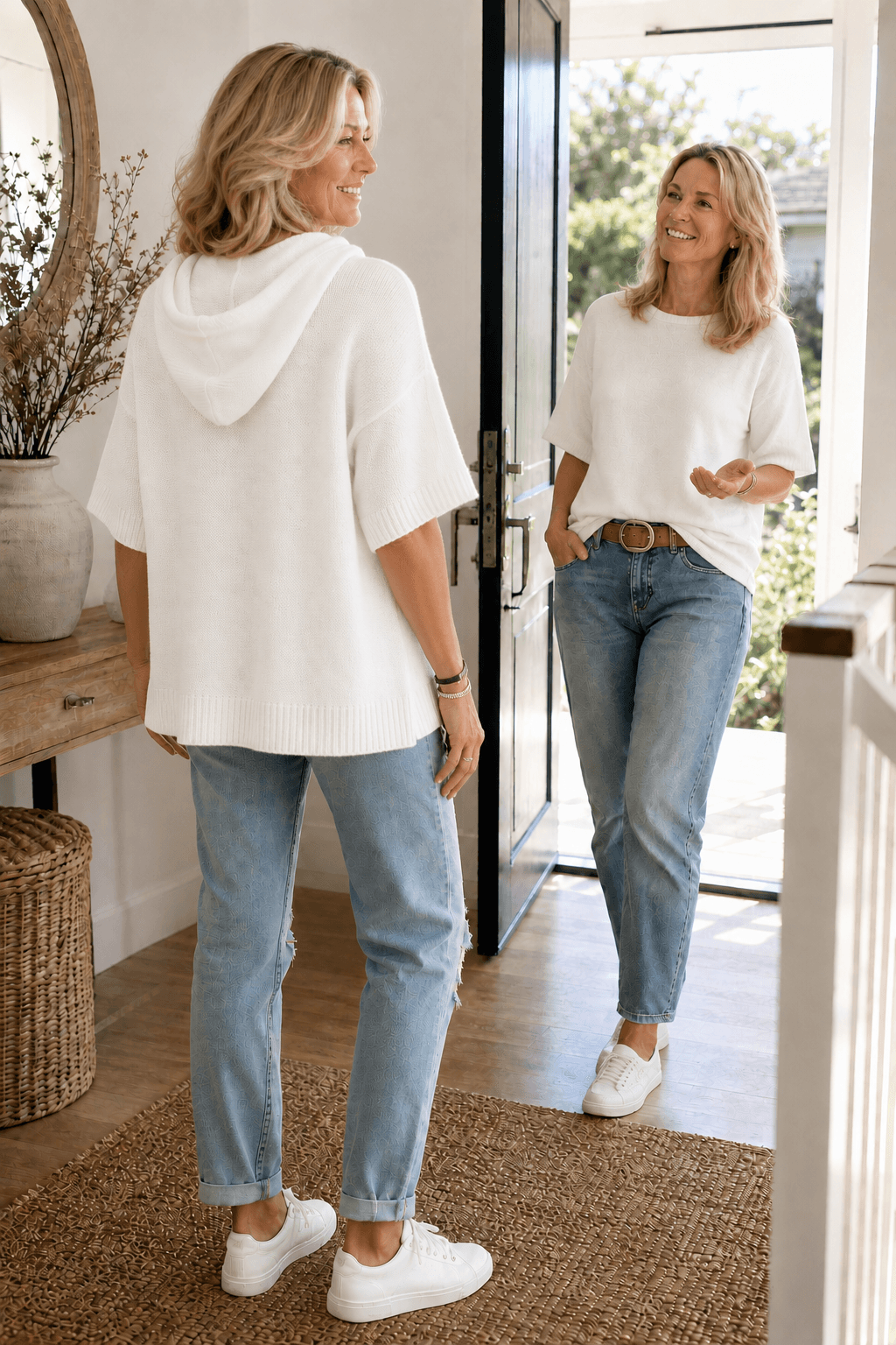 Kapuzenpullover mit Kordelzug und Strickstruktur für Damen