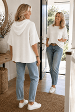 Kapuzenpullover mit Kordelzug und Strickstruktur für Damen