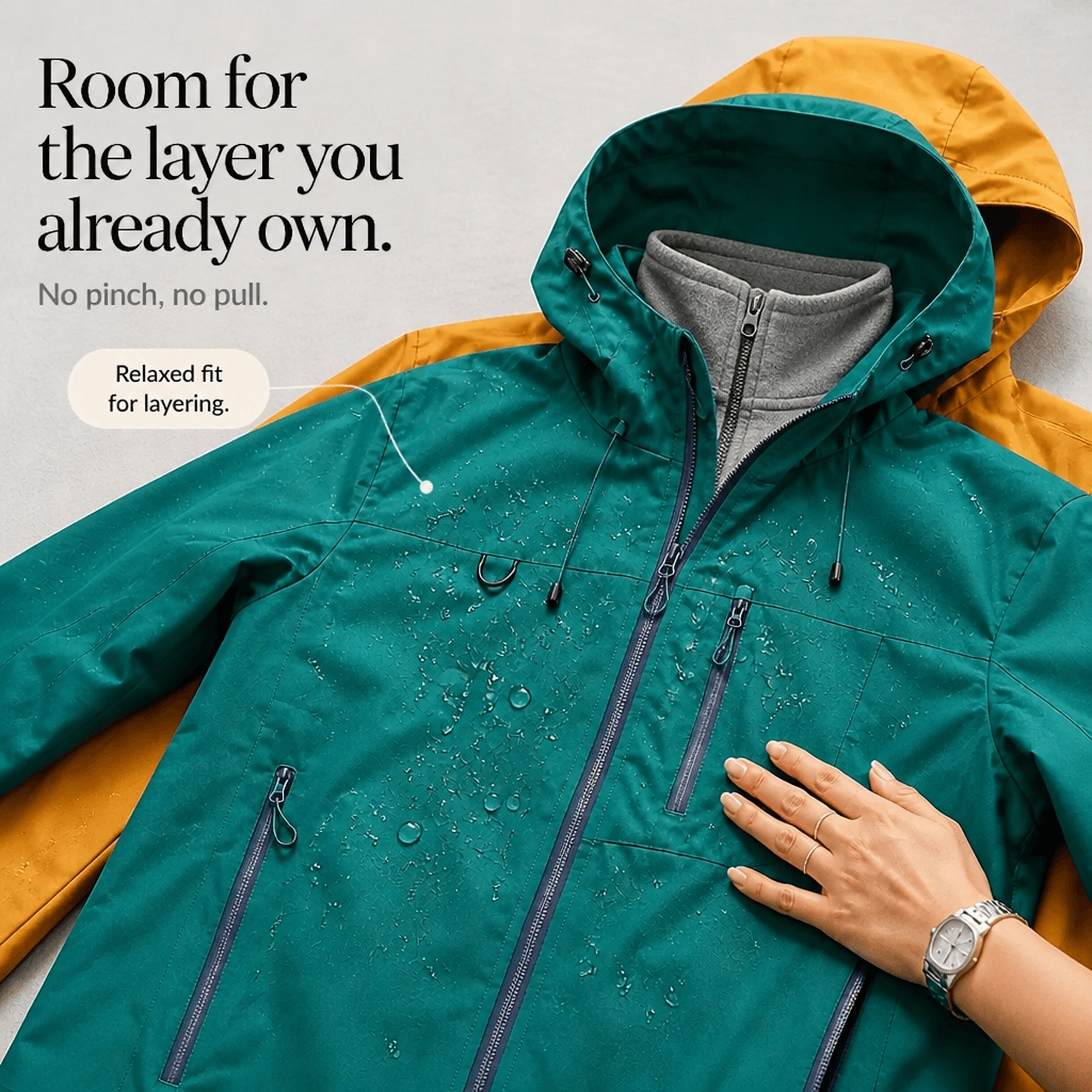 Wasserdichte Damen Regenjacke mit Kapuze und Lotuseffekt
