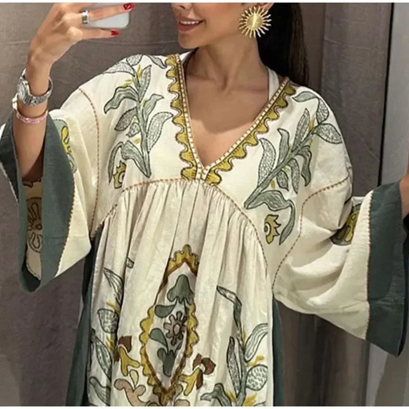 Selina Boho Kleid mit Stickerei für Herbst und Freizeit