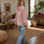 Kapuzensweatshirt mit Rüschenbündchen aus Samt für Damen