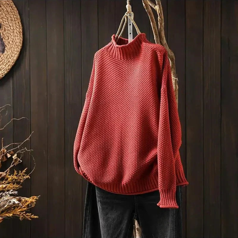 Filipa Damen Wollpullover mit Stehkragen und Rippstrick