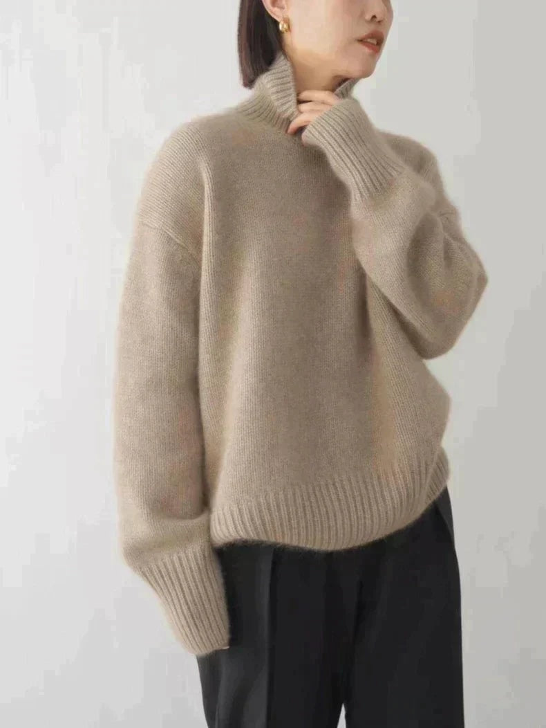 Dora Lockerer Damen Wollpullover aus Kaschmir mit Rollkragen