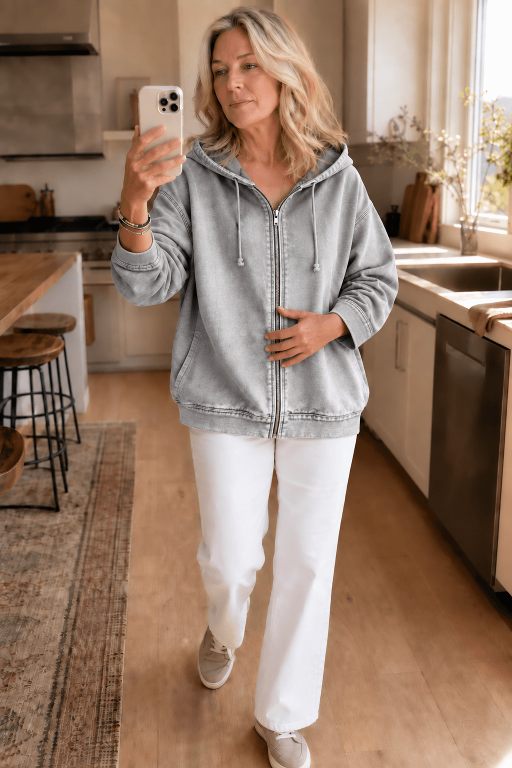 Damen Kapuzenjacke mit Reissverschluss und Waschoptik