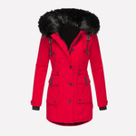 Warme Damen-Winterjacke aus Baumwollmischgewebe mit Kapuze und Klapptaschen