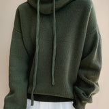 Oversize Strick-Kapuzenpullover Damen mit Kordelzug und Rippbündchen