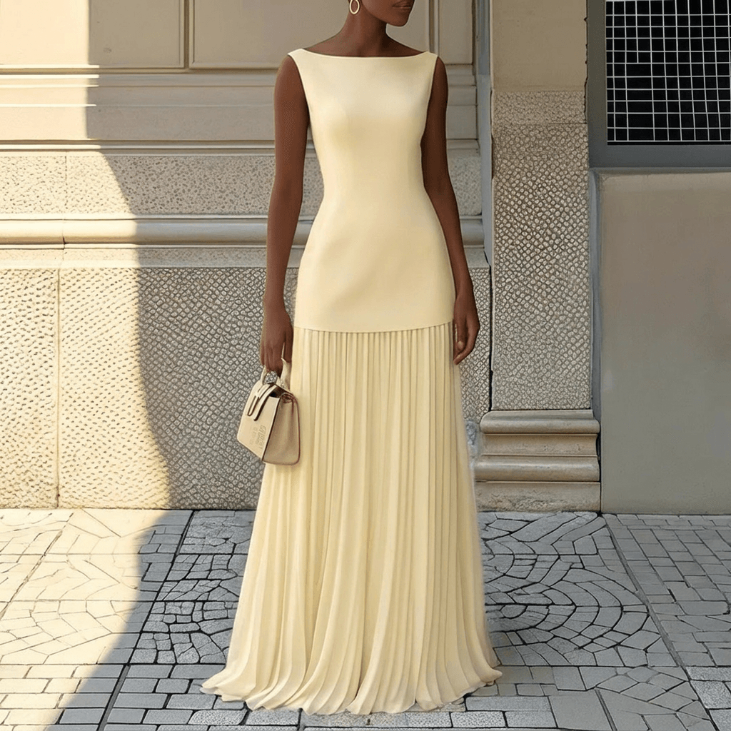Aermelloses Strickkleid Damen mit Plisseerock für den Herbst