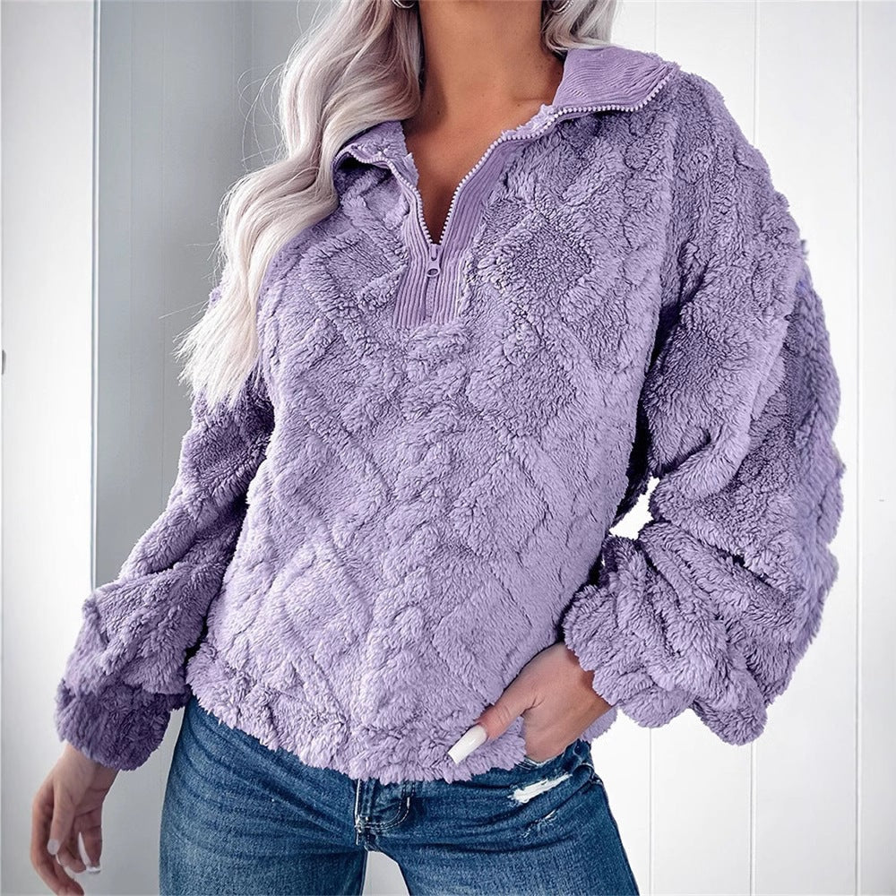 Damen Fleece-Pullover mit Stehkragen und Struktur-Optik