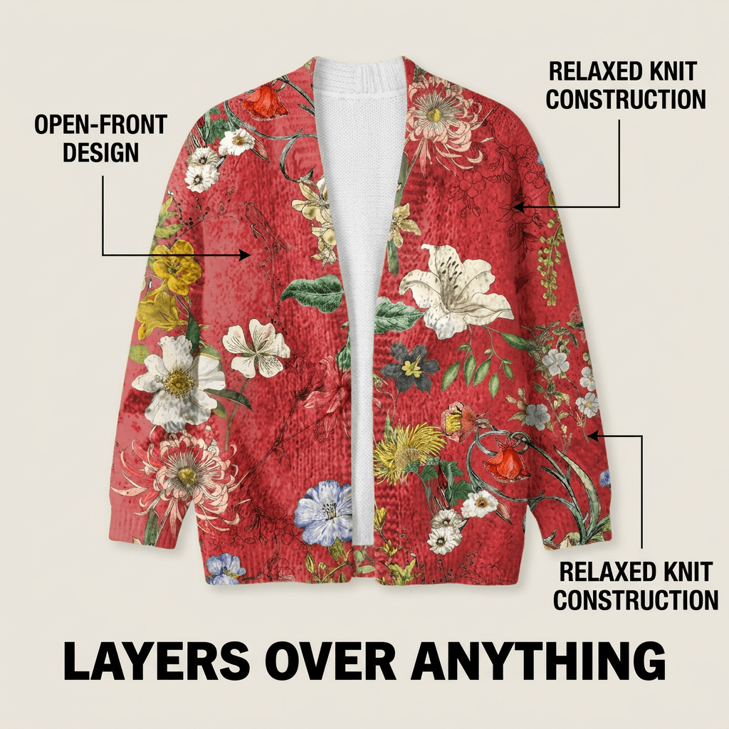 Lena Geblümte Strickjacke mit Knopfleiste für Damen im Relaxed Fit