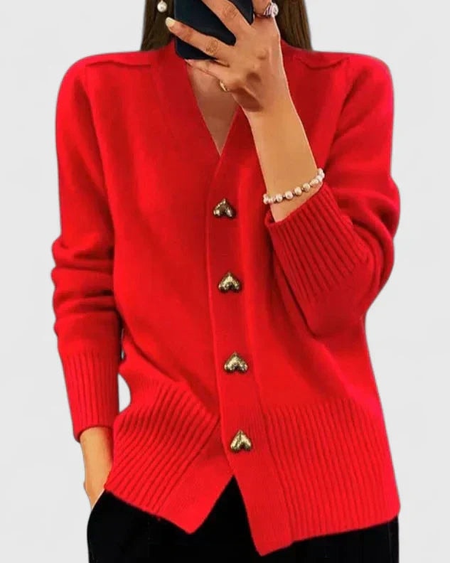 Lillyanne Herzknopf Strickjacke für Damen mit V-Ausschnitt
