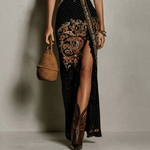 Ärmelloses Maxikleid mit Paisley Print und Beinschlitz für den Herbst