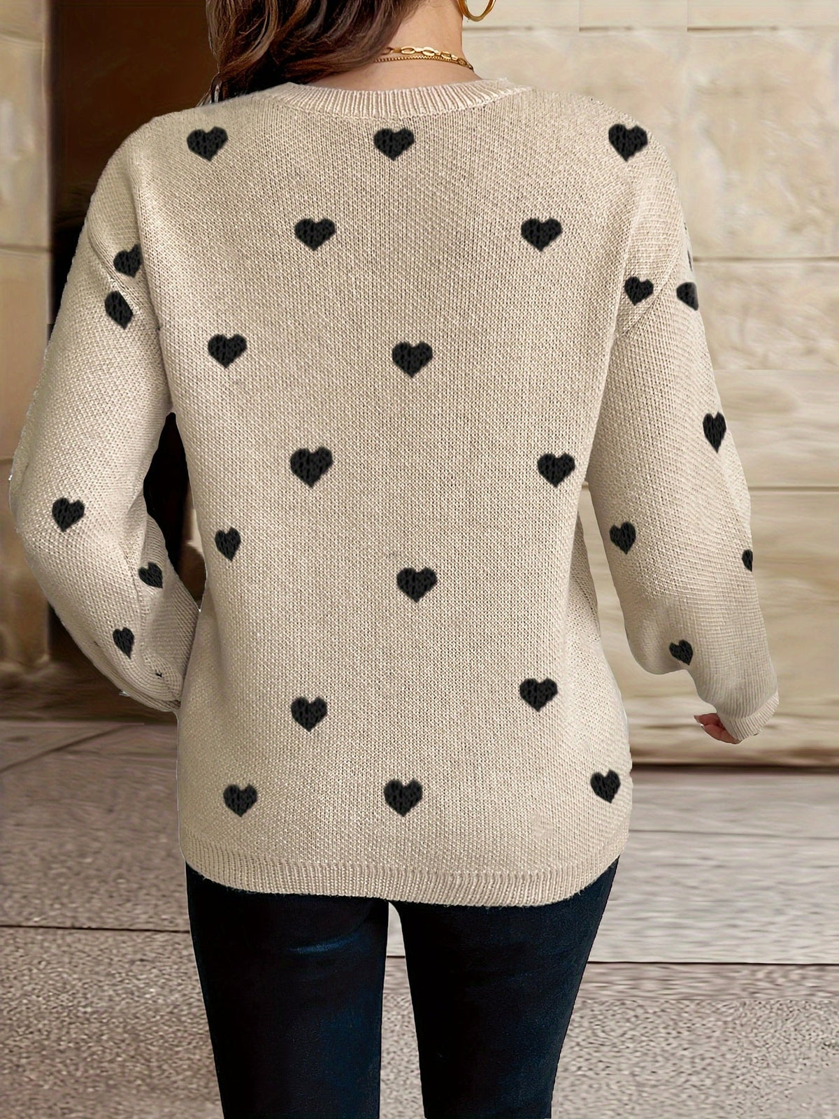 Herzmuster Strickpullover mit Rundhalsausschnitt für Damen