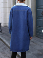 Damen Jeansmantel mit Teddyfutter und Reverskragen Mittellang
