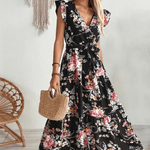Geblümtes Wickel-Maxikleid mit Rüschenärmeln für den Herbst
