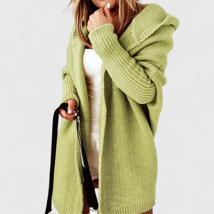 Rosalynne Oversize Strickjacke mit Kapuze für Damen in Knielänge