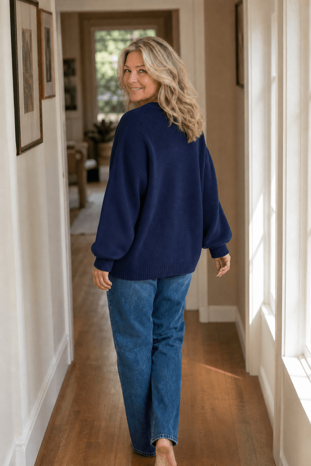 Oversized Damen Rippstrick-Wollpullover mit Wasserfallausschnitt und lässigem Schulterfall