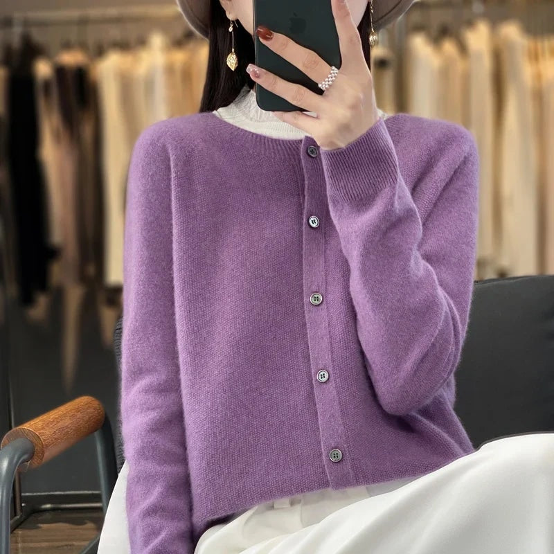 Strickjacke mit Knopfleiste und Rollkragen-Optik für Damen