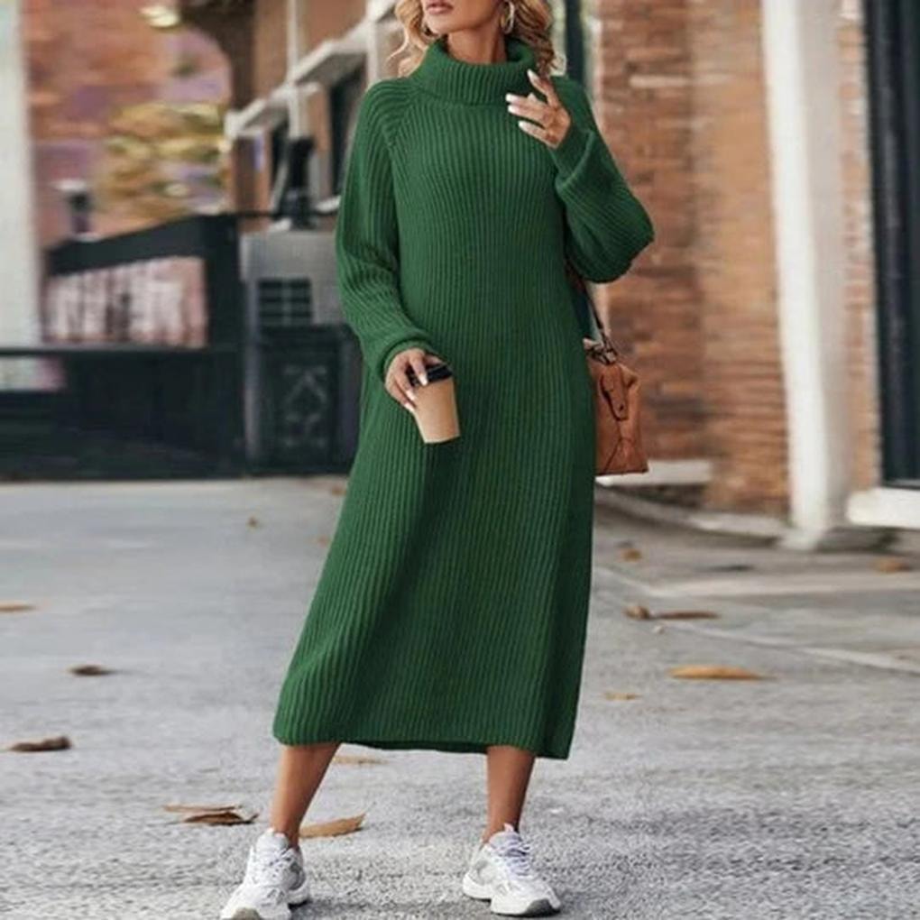 Larana Rollkragen-Strickkleid für Damen in Midilänge
