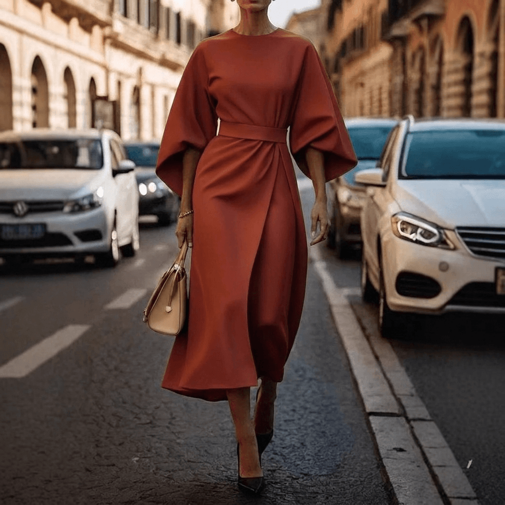 Elegantes Midikleid mit Fledermausärmeln für den Herbst