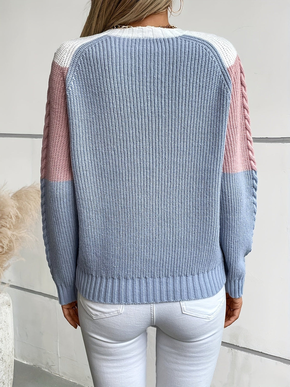 Norweger-Style Zopfmuster Damenpullover im Colour-Blocking-Design