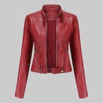 Kunstleder-Bikerjacke mit Stehkragen und durchgehendem Reissverschluss für Damen