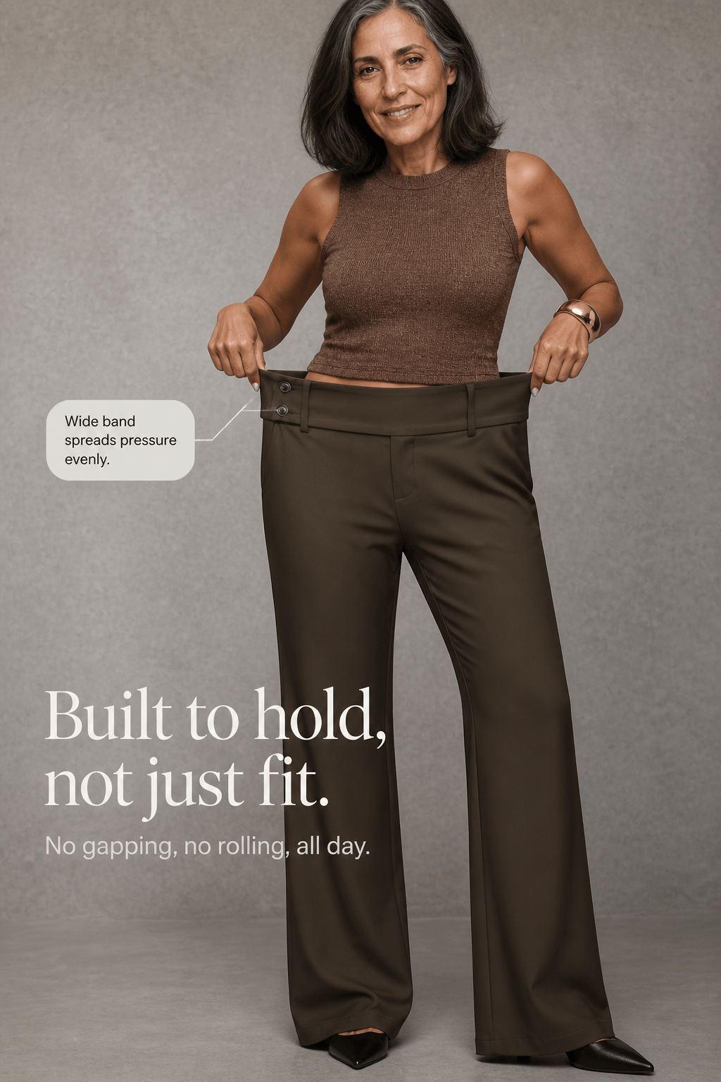 Weites Damen-Businesshose mit hoher Taille und Bundfalte