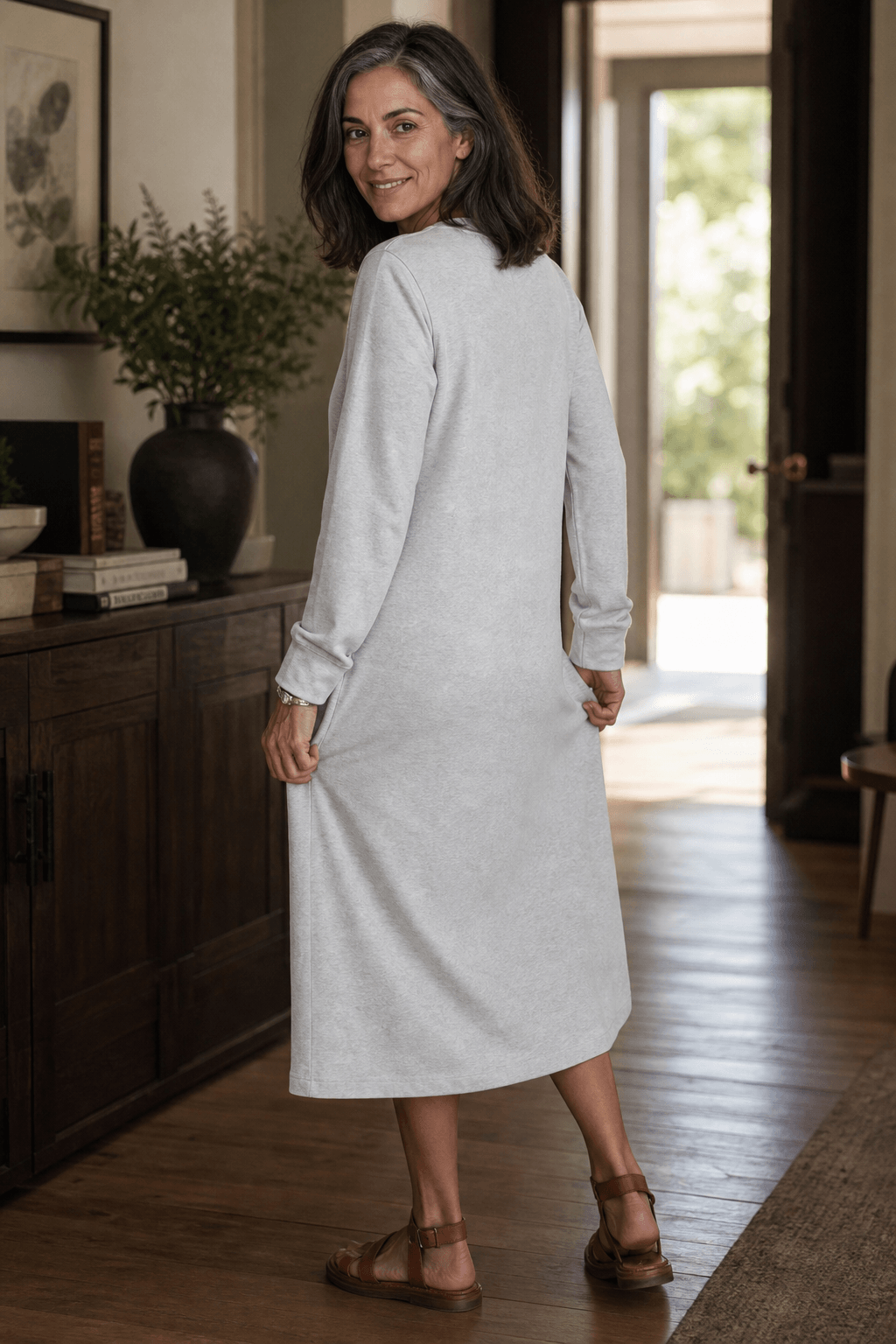 Curvella A-Linien Strickkleid mit V-Ausschnitt Midi für Damen