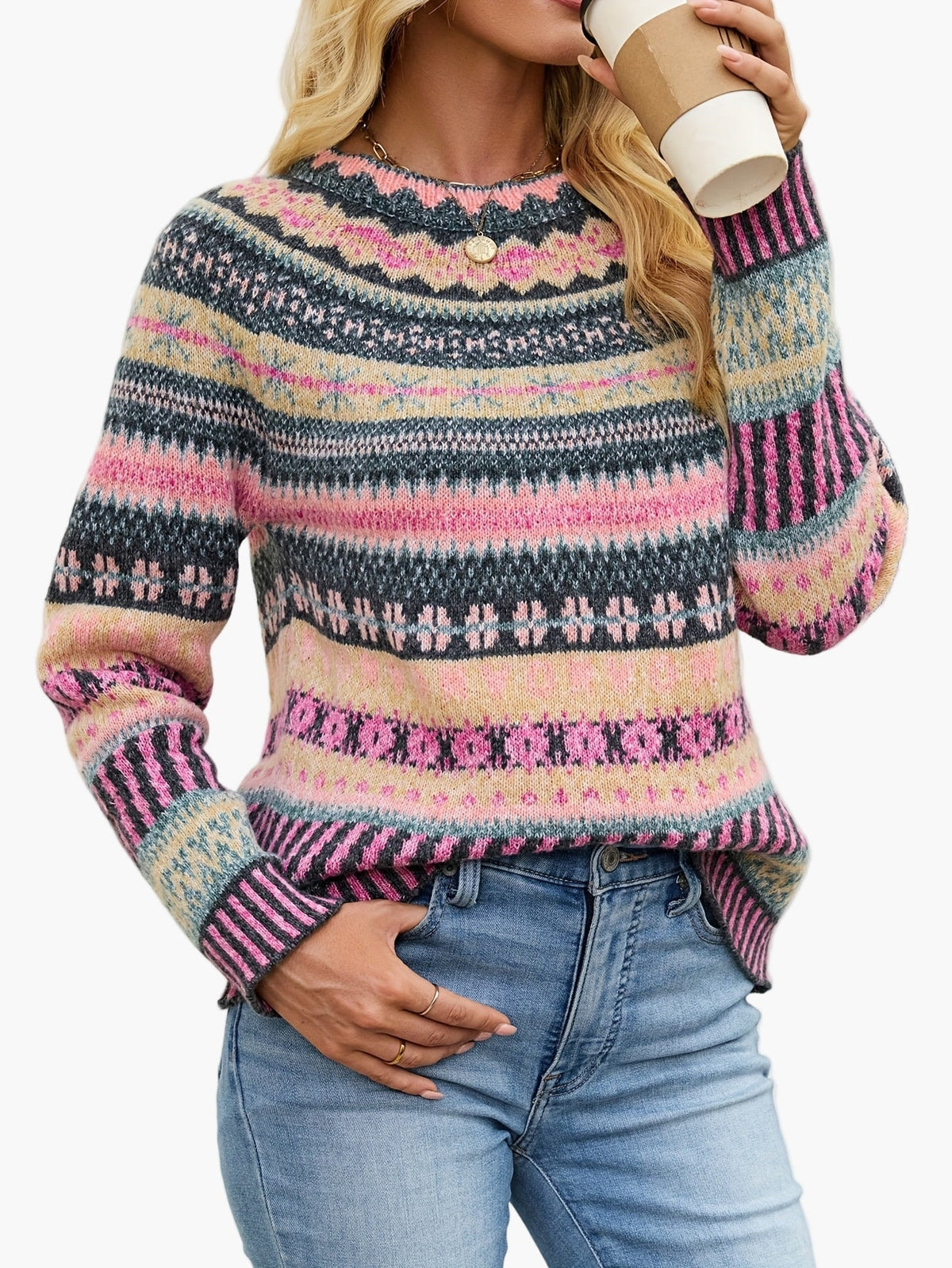 Norweger Strickpullover Damen mit Fair-Isle-Muster