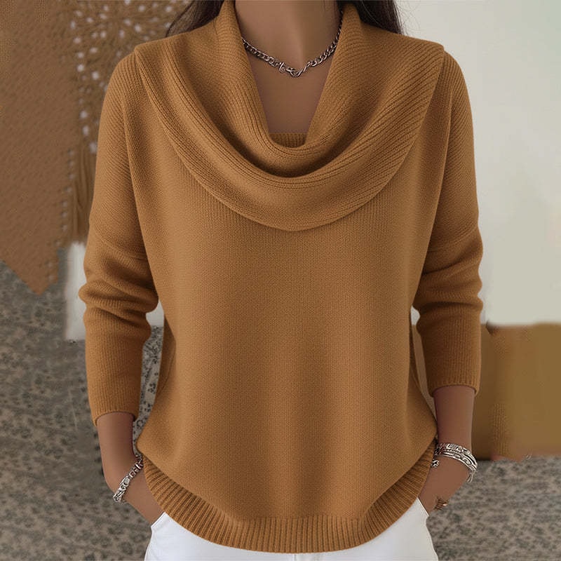 Vânia Wasserfallausschnitt Damenpullover mit Rippstrick