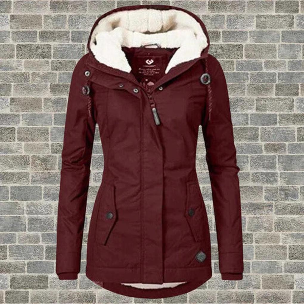 Warme Damenjacke mit Kapuze und Fleecefutter für den Winter