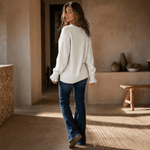 Damen V-Ausschnitt Strickpullover mit Knopfleiste und Rippstruktur