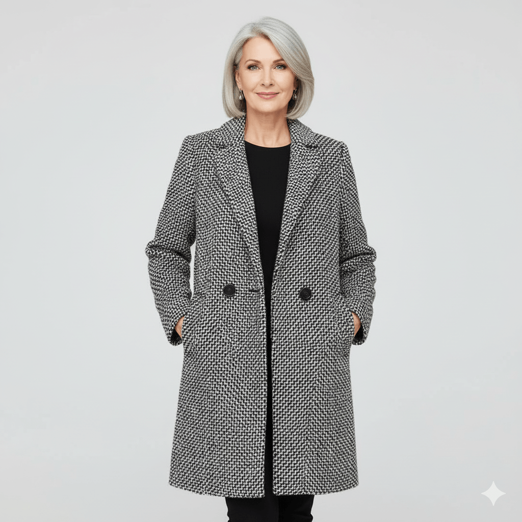 Rebeka Longline Hahnentritt-Wollmantel mit Reverskragen für Damen