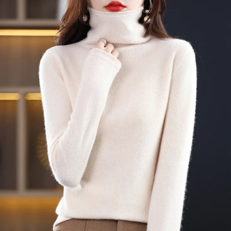 Damen Rollkragen Wollpullover aus Feinstrick mit Merinowolle