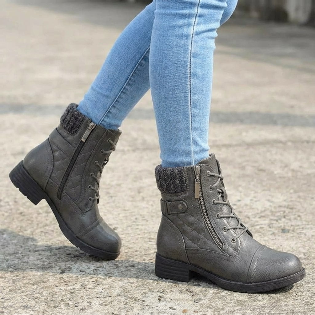 Damen Schnürstiefeletten mit Quilt-Optik und Blockabsatz