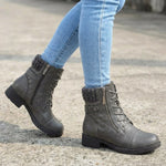 Damen Schnürstiefeletten mit Quilt-Optik und Blockabsatz