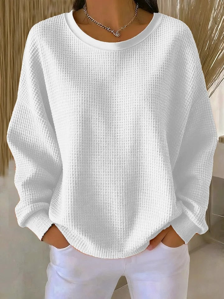 Lucille Oversize Waffelstrick Pullover mit Rundhalsausschnitt