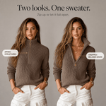 Strukturierter Damenpullover mit Half-Zip-Kragen aus Polyester
