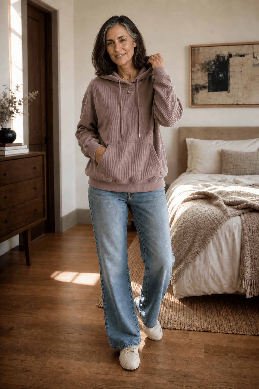 Geripptes Kapuzensweatshirt in Cord-Optik mit Kängurutasche
