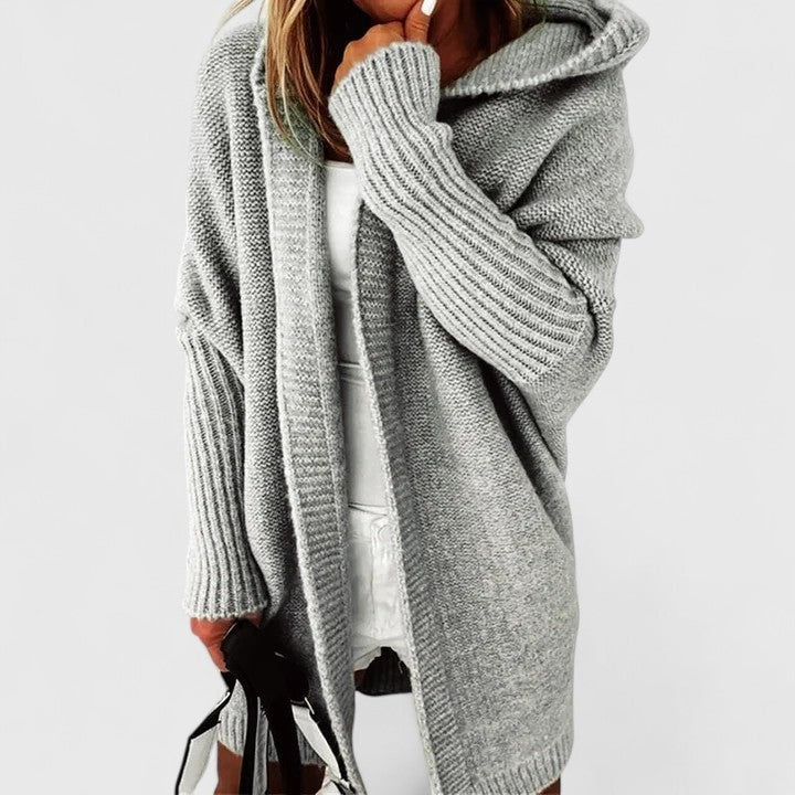 Rosalynne Oversize Strickjacke mit Kapuze für Damen in Knielänge