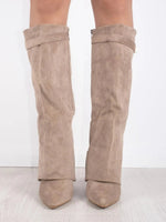 Damen Winterstiefel aus Wildleder mit Umschlag-Schaft und Blockabsatz