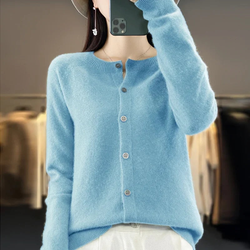 Strickjacke mit Knopfleiste und Rollkragen-Optik für Damen