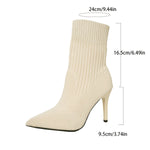 Damen Stiefeletten mit spitzer Zehe und Stiletto-Absatz aus Strickmaterial