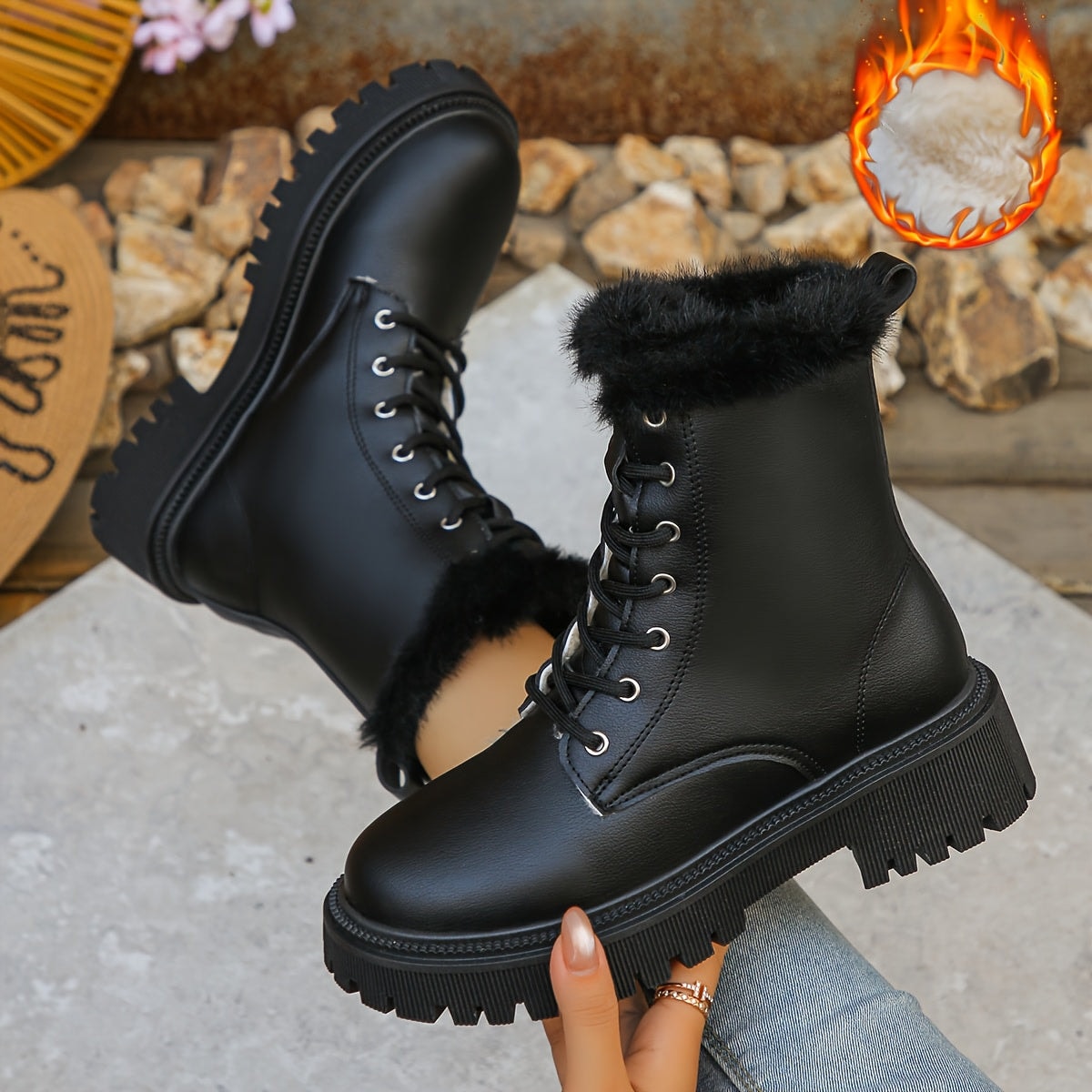 Winterstiefel für Damen mit Kunstfellbesatz und Profilsohle