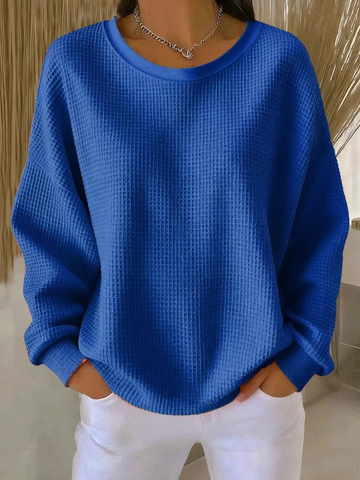 Lucille Oversize Waffelstrick Pullover mit Rundhalsausschnitt
